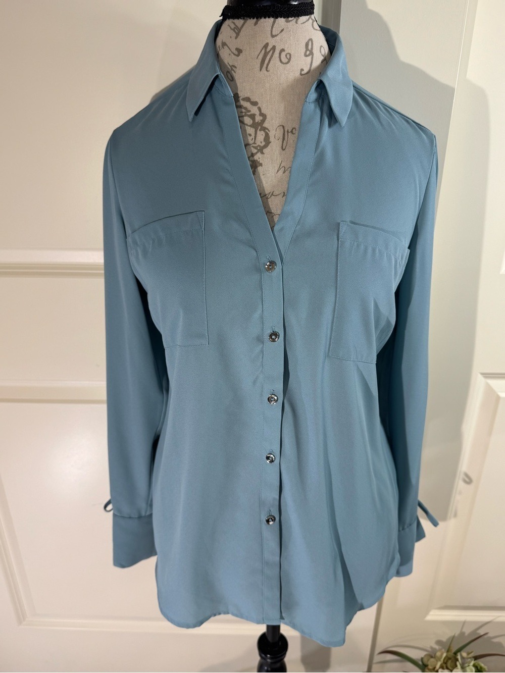 Candie's Light Teal Button-Up Top Large